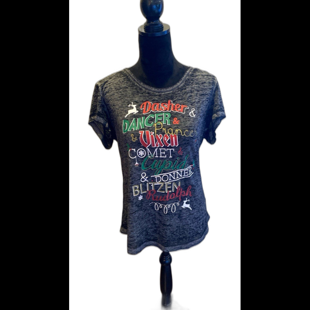 Women’s Christmas T Shirt Reindeer‎ Rudolph Dancer Prancer Comet Vixen Sz XL